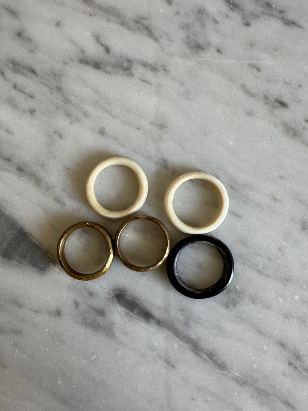 Mixed Stackable Women’s Ring Set in Cream, Gold & Black